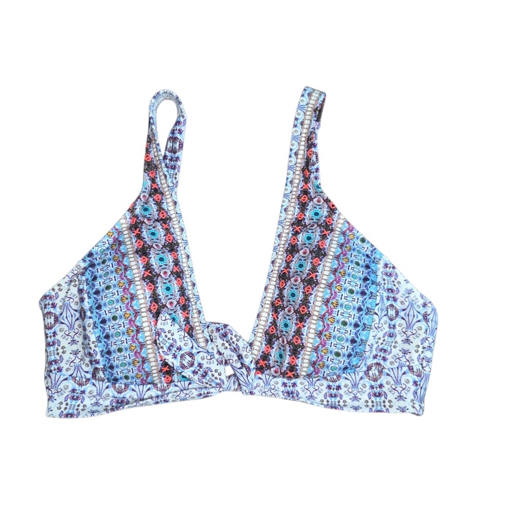 La Blanca Bikini Top Womens 8 Blue Boho Tie Front Bralette Swim Top